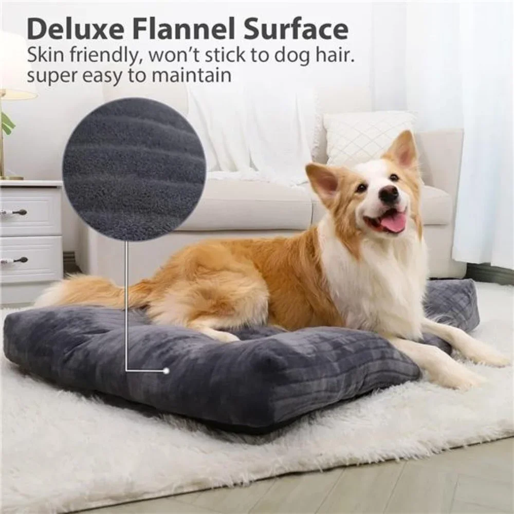 Dog Crate Bed Washable Dog Beds for Large Dogs Deluxe Thick Flannel Fluffy Comfy